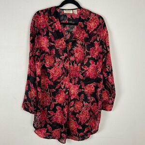 Vintage Victoria’s Secret Tunic Mini Dress S Black Red Asian Print Fairy Whimsi